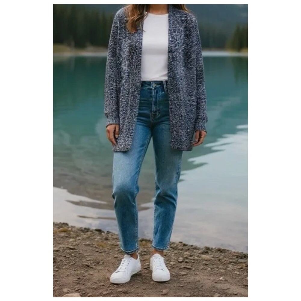 Frye Company Blue Marled Open Front Knit Cardigan Sweater XL NWT